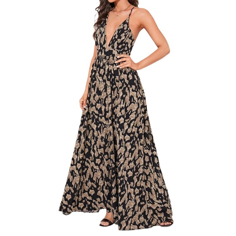 Printed V-Neck Long Slip Dress