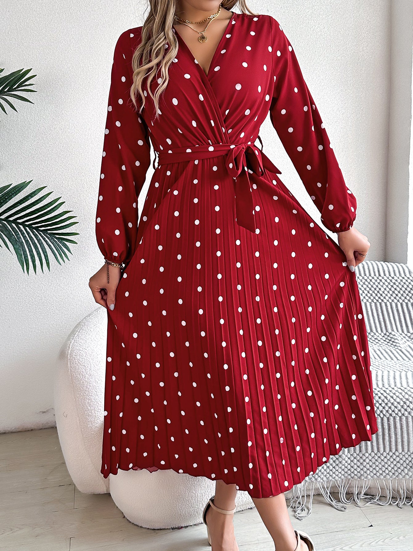 Elegant Polka Dot Wrap Maxi Dress
