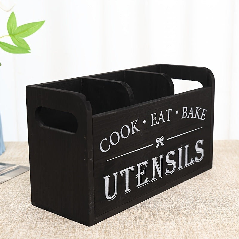 Wooden Vintage-Style Organizer Box For Kitchen Utensils Chopsticks And Spoons