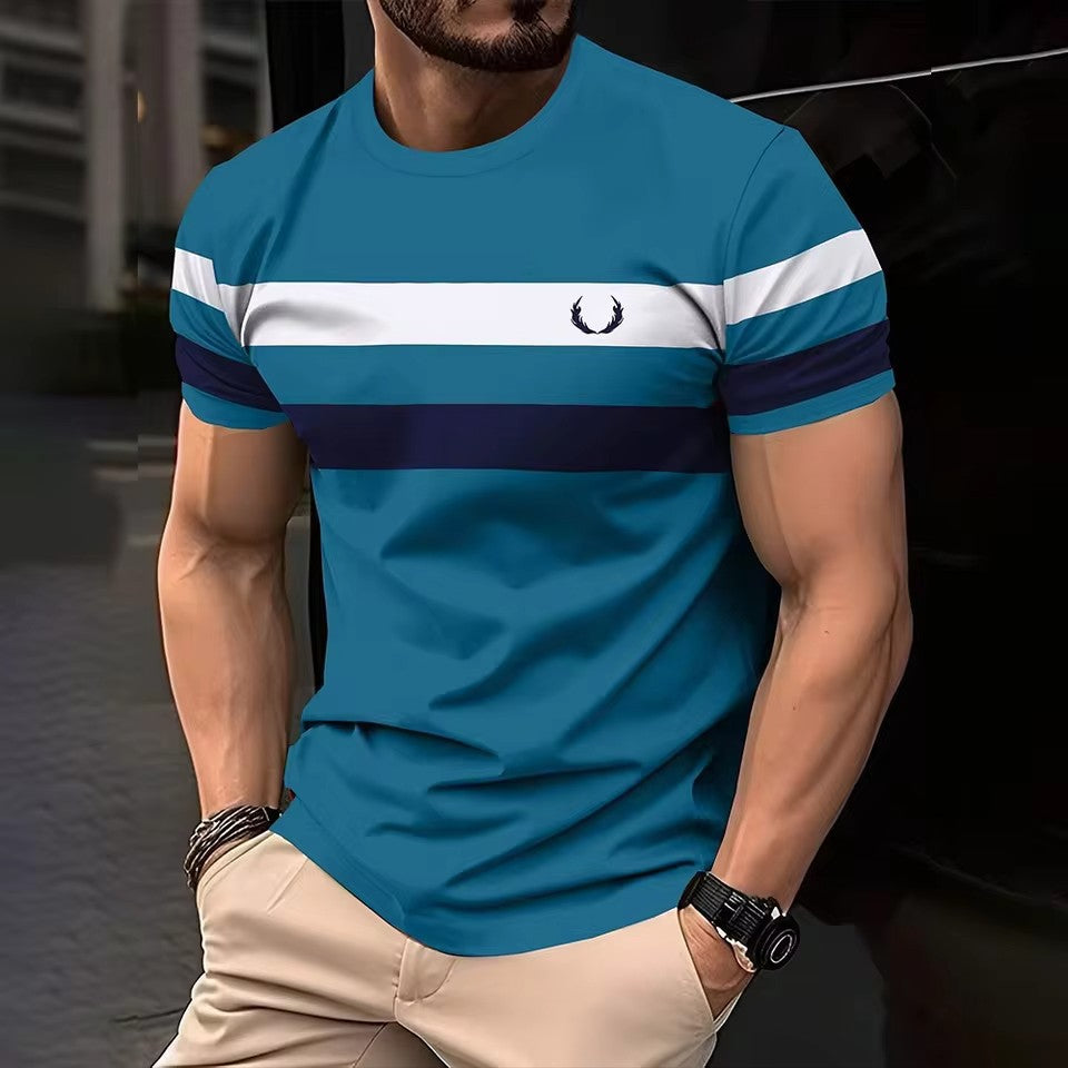 Geometric Contrasting Striped T Shirt