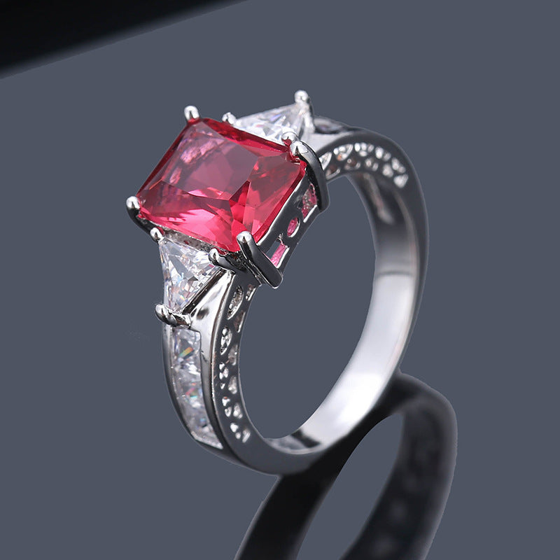 Elegant Square Zircon Copper Womens Ring