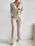 Slim-fit Long-sleeved Loose High Waist Top Pants Set