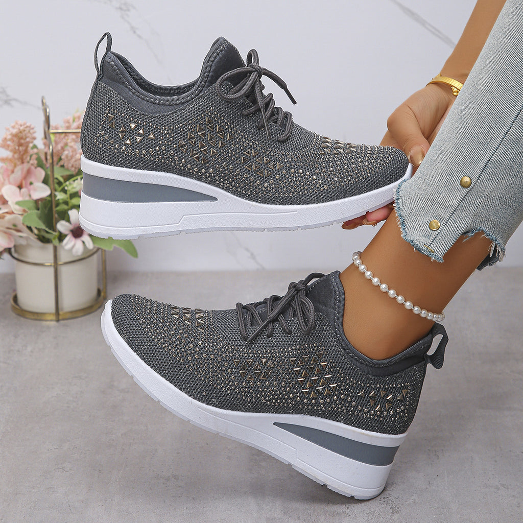 Rhinestone Lace Up Wedges