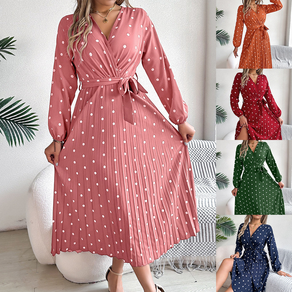 Elegant Polka Dot Wrap Maxi Dress