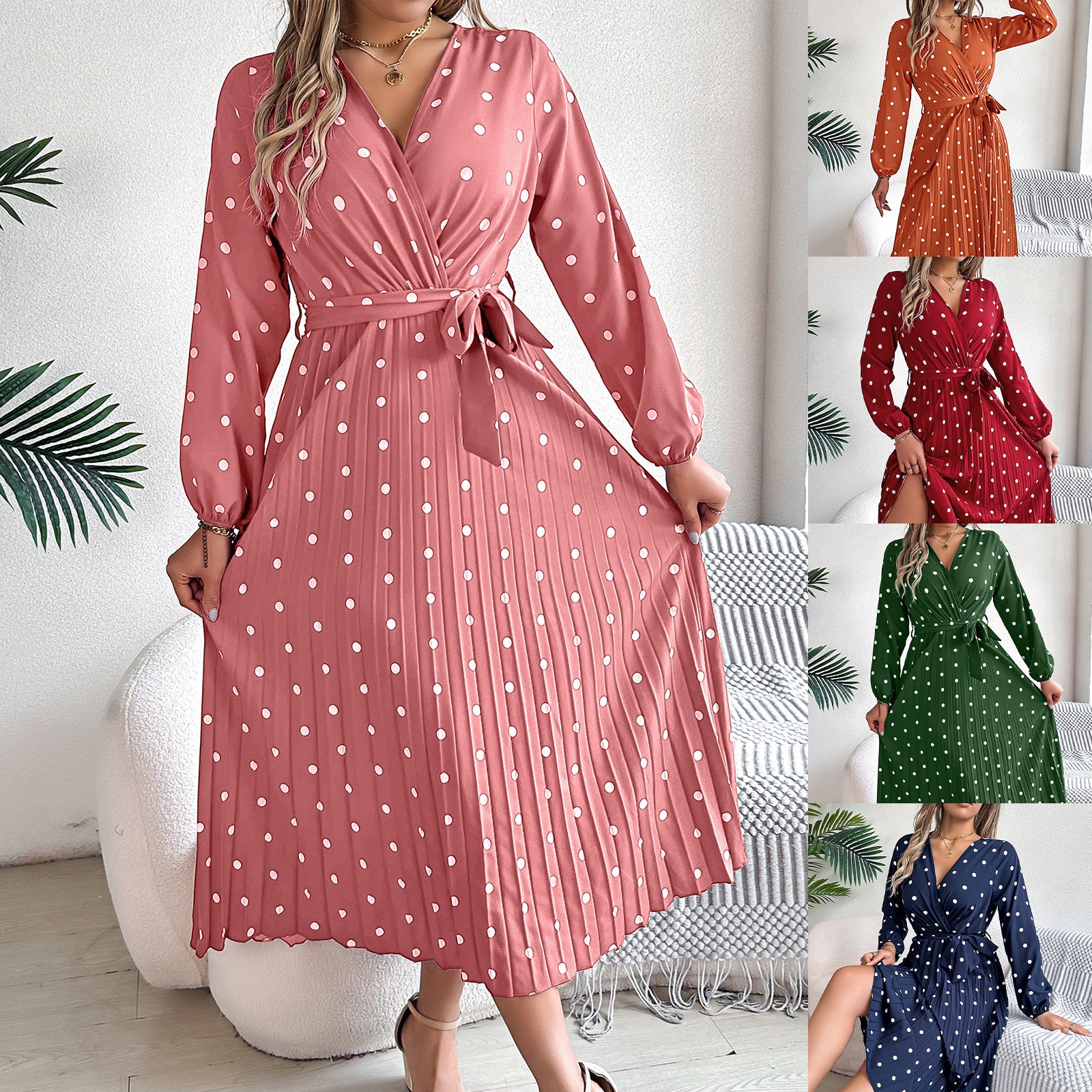 Elegant Polka Dot Wrap Maxi Dress