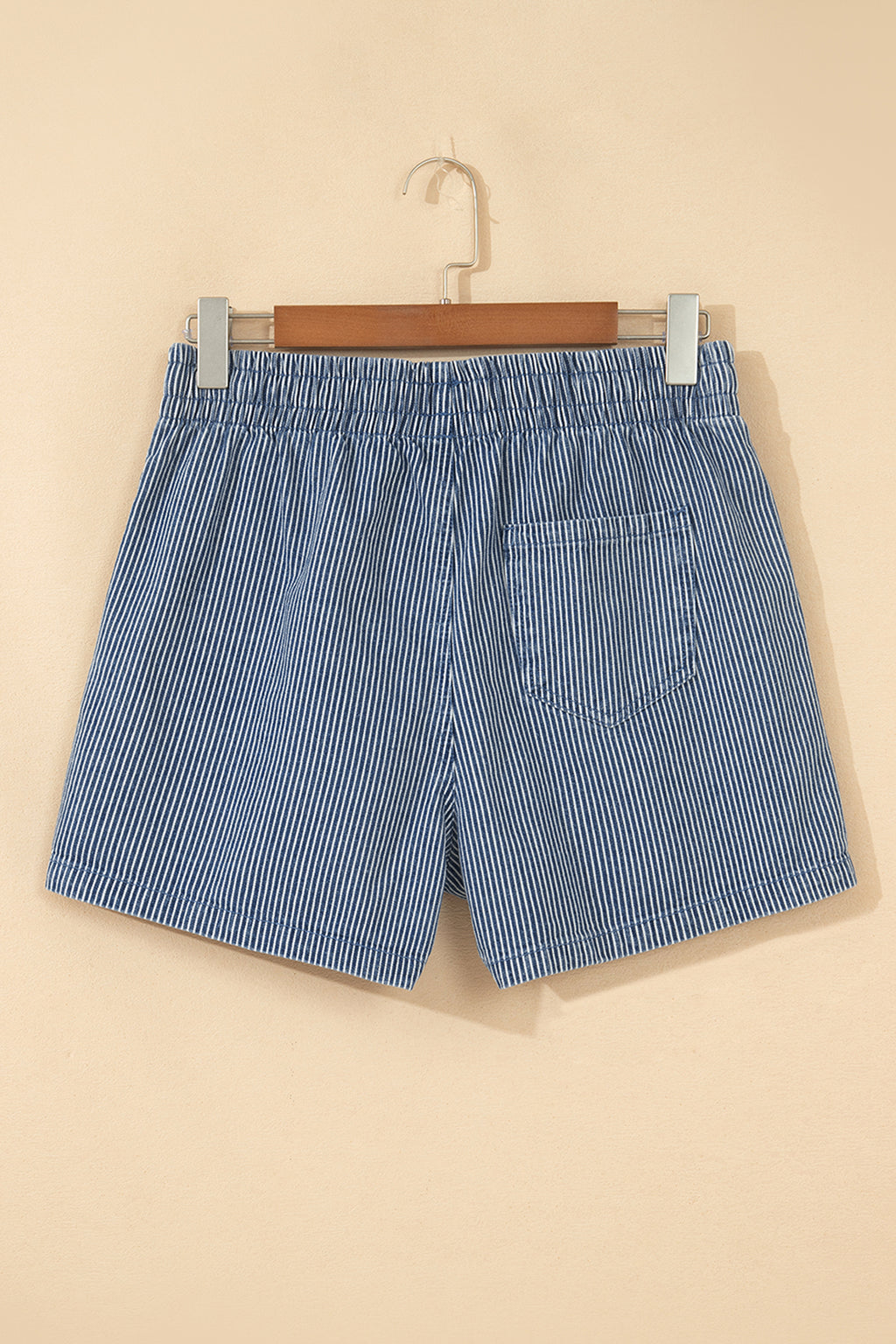 Sky Blue Stripe Drawstring Elastic Waist Casual Denim Shorts