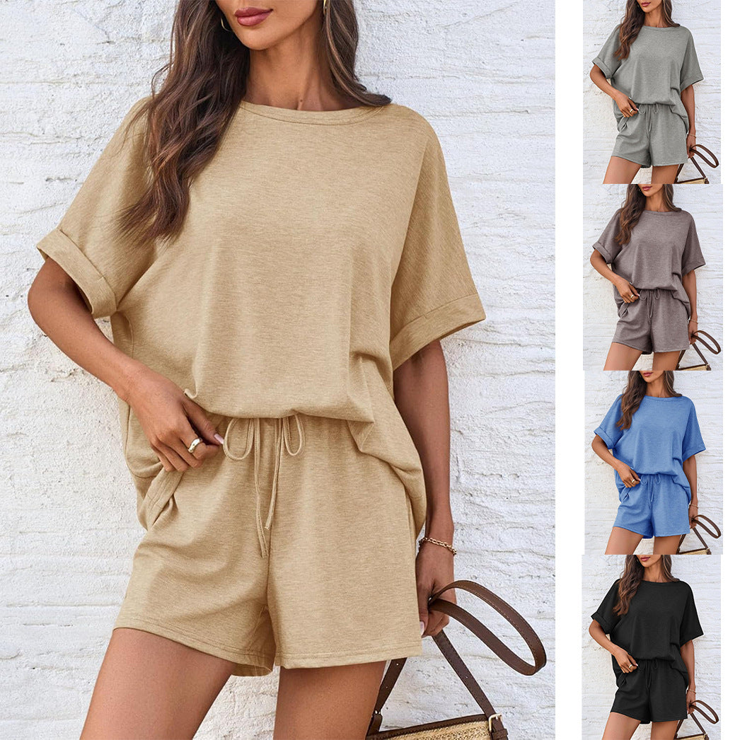 Oversized Short Sleeve T-shirt Drawstring Shorts Set