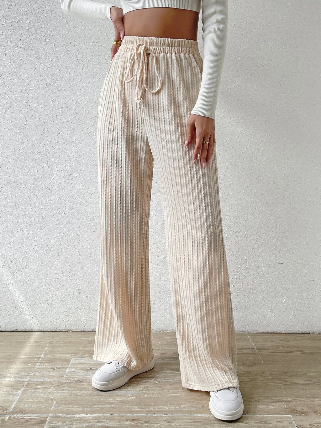 Knot Waist Wide Leg Trousers