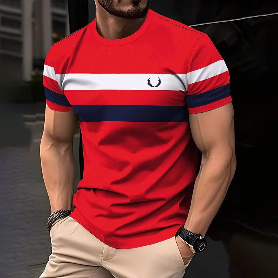 Geometric Contrasting Striped T Shirt