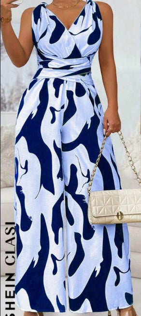 Chic Backless Print Wide-Leg Jumpsuit