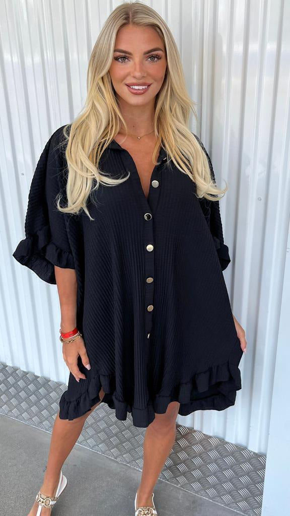 Shirt Dress Ruffle Sleeve