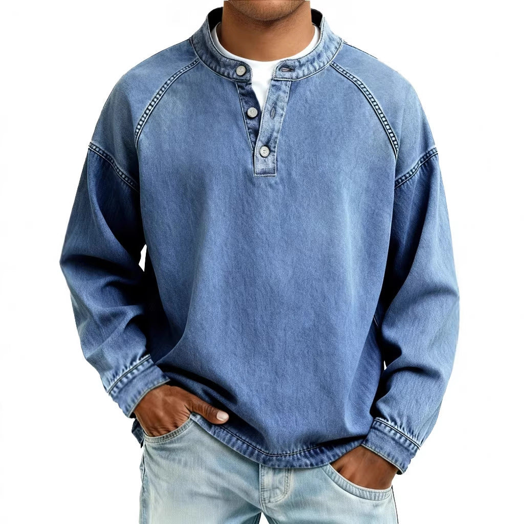 Men's Solid-Colored Casual Top Vintage Long-Sleeve Shirt