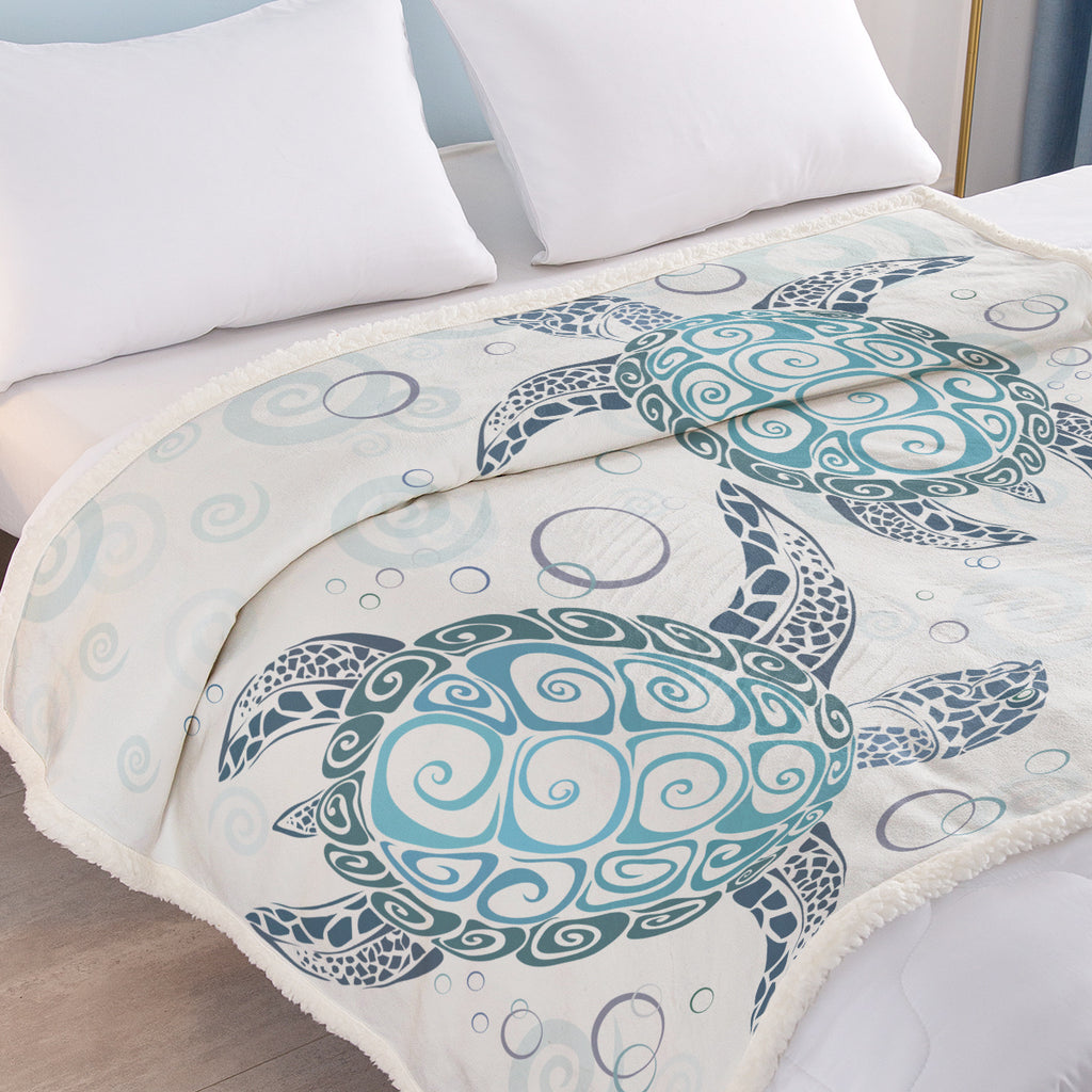 Sea Turtle Blanket Aqua Teal Blue Sherpa Fleece Throw Blanket Ocean Plush Blankets Turtle Themed Sherpa Plush Throw Blanket