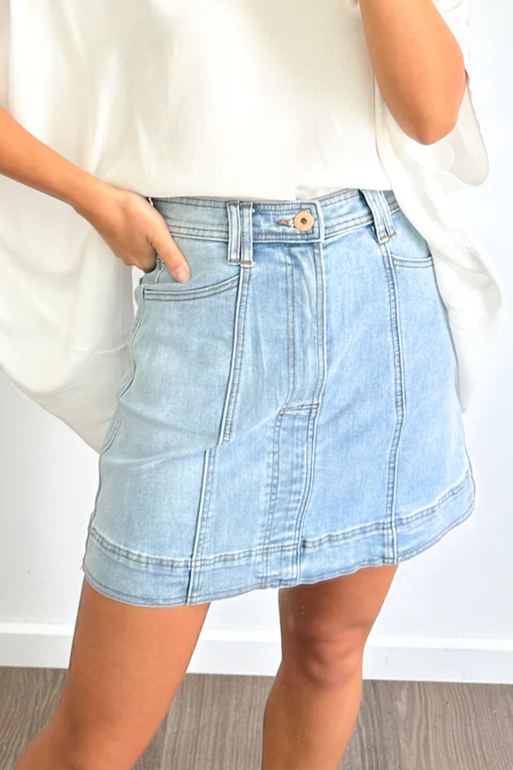 Beau Blue A-line Denim Mini Skirt with Pockets