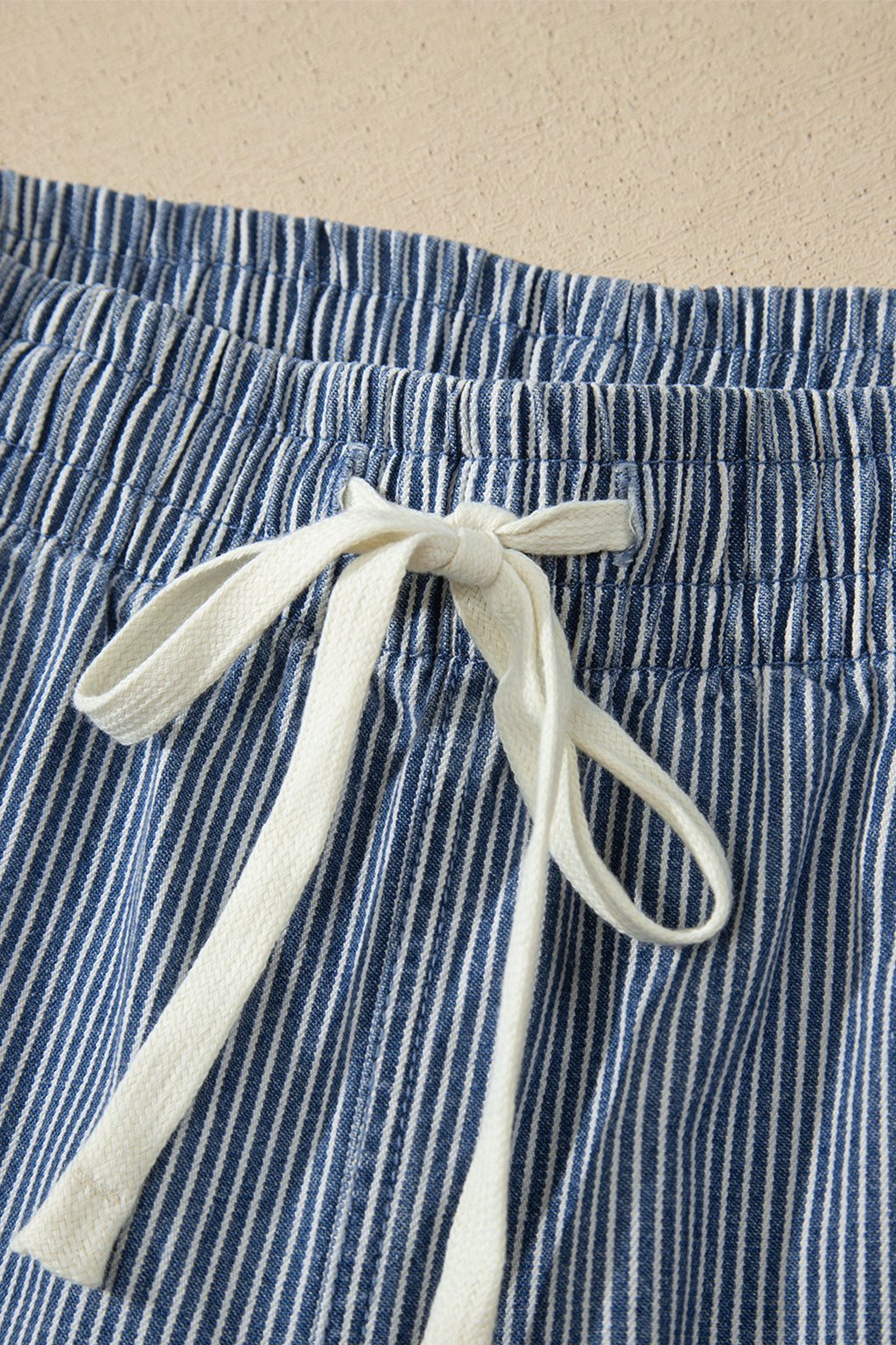 Sky Blue Stripe Drawstring Elastic Waist Casual Denim Shorts