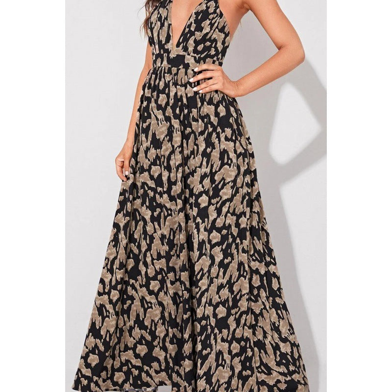 Printed V-Neck Long Slip Dress