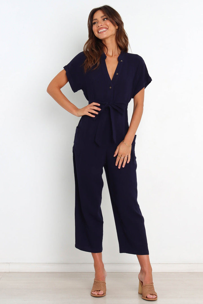 V-neck Cropped Wide-leg Jumpsuit