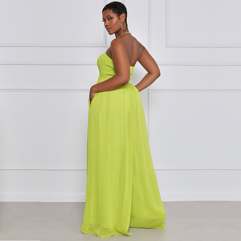 Women's Floor Mopping Wide Leg Casual Chiffon High Waist Jumpsuit