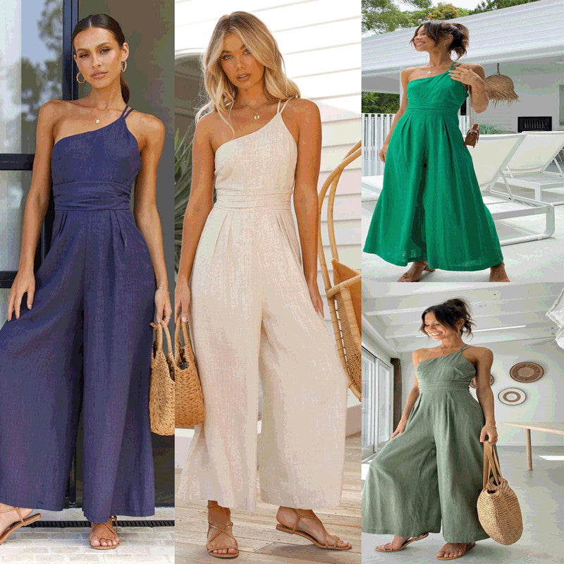 Loose Wide-leg Cotton And Linen Jumpsuit
