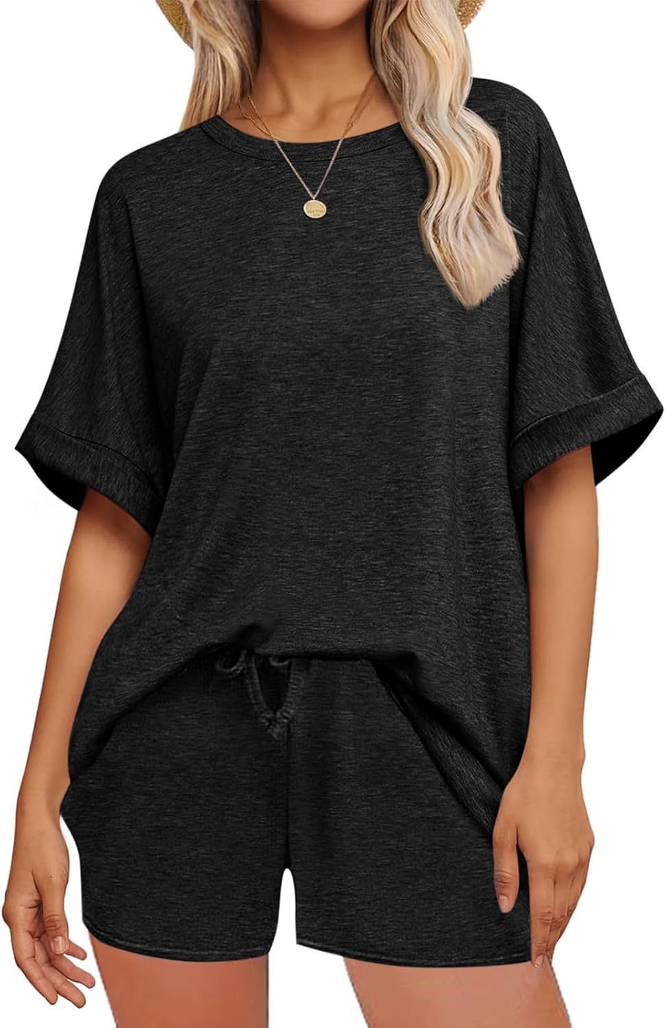 Oversized Short Sleeve T-shirt Drawstring Shorts Set