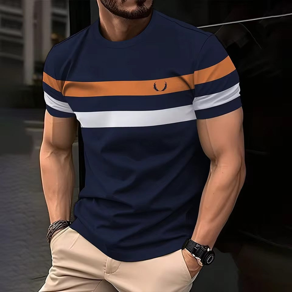 Geometric Contrasting Striped T Shirt