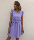 Crew-Neck Lace-Up Waist-Cinched Dress