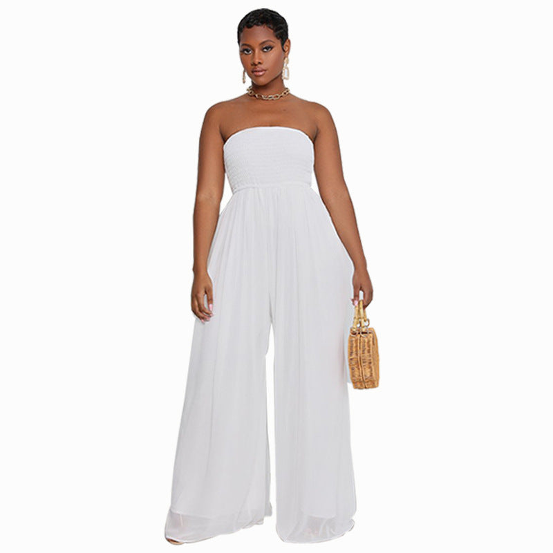 Women's Floor Mopping Wide Leg Casual Chiffon High Waist Jumpsuit