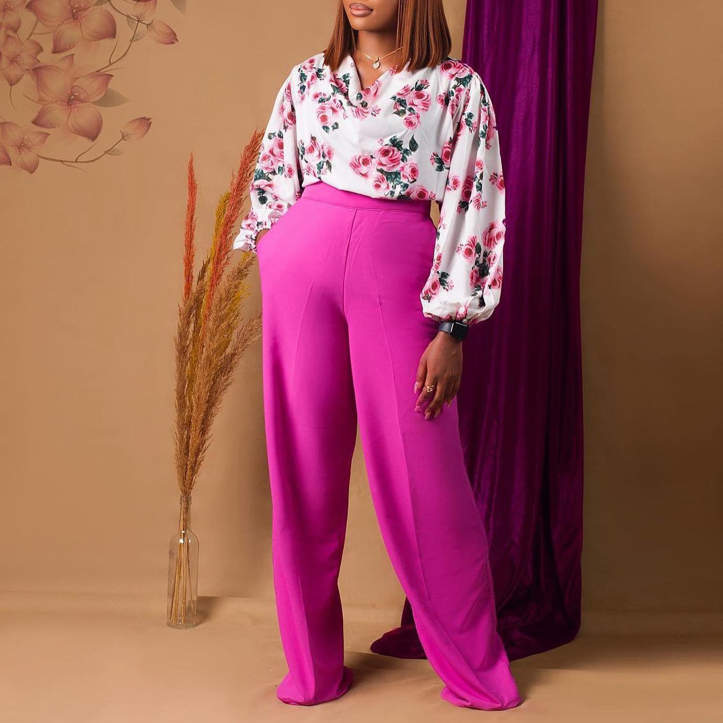 Printed Lace-Up Casual Set