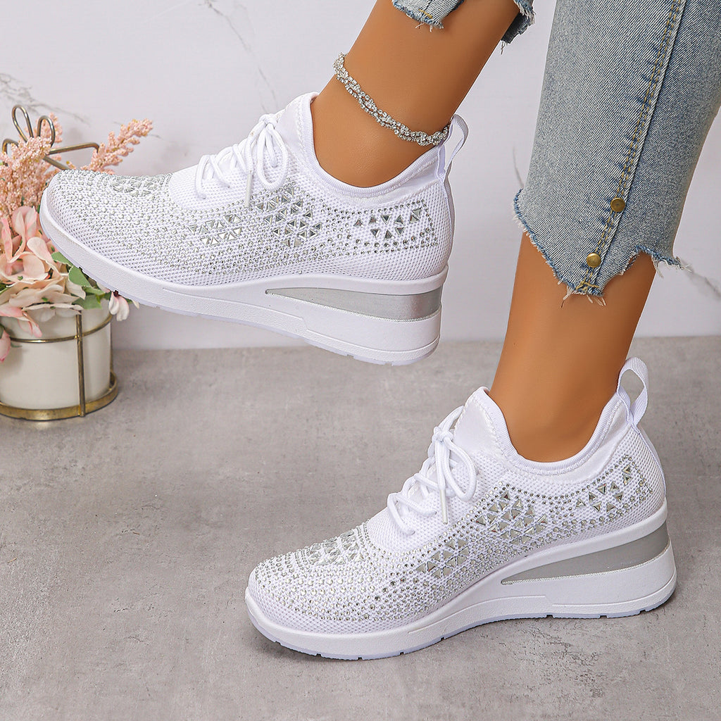 Rhinestone Lace Up Wedges
