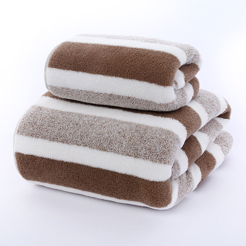 Wide Stripe Dark Stripe Coral Velvet Printing Towels Suit