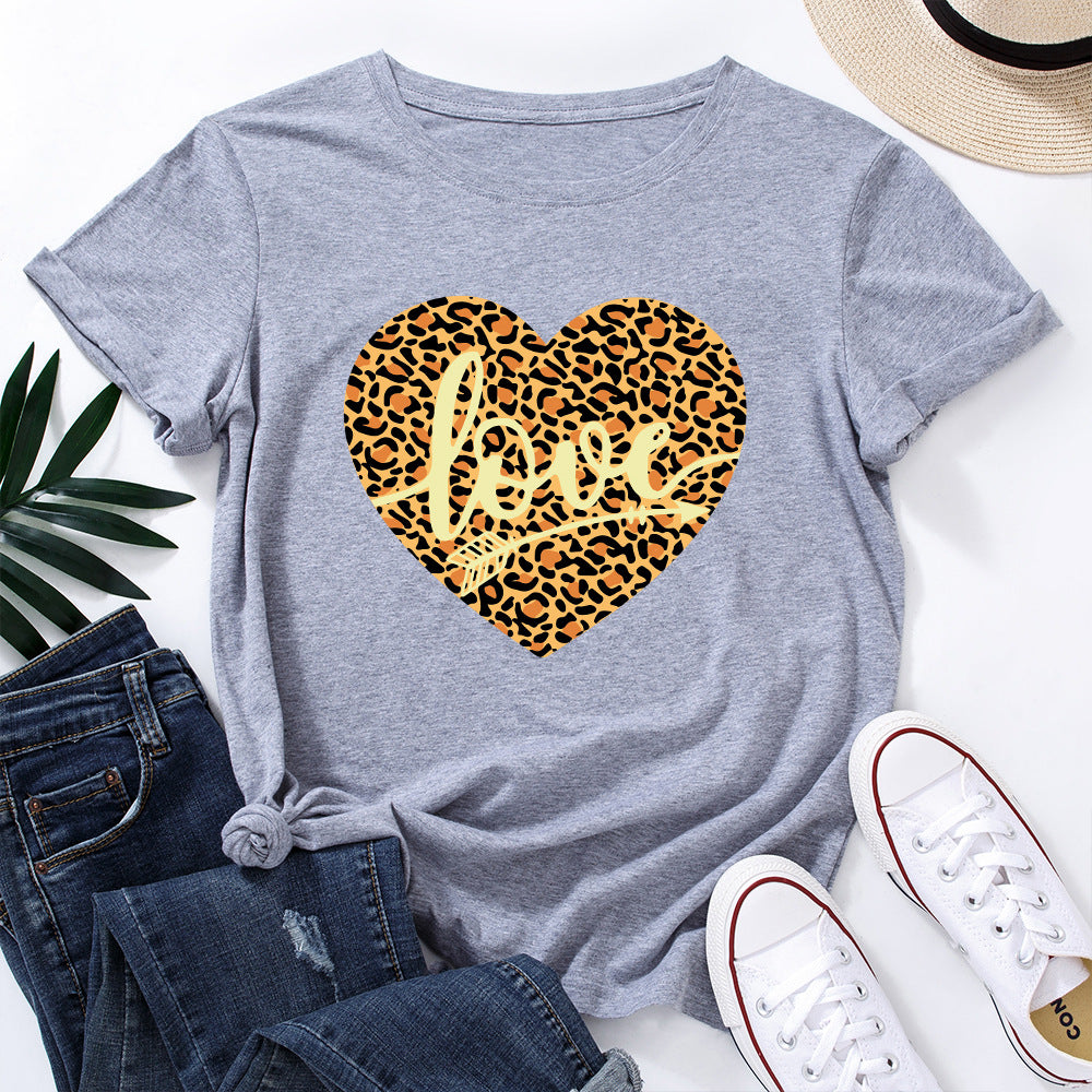 European And American Women's Leopard Love Print Loose Round