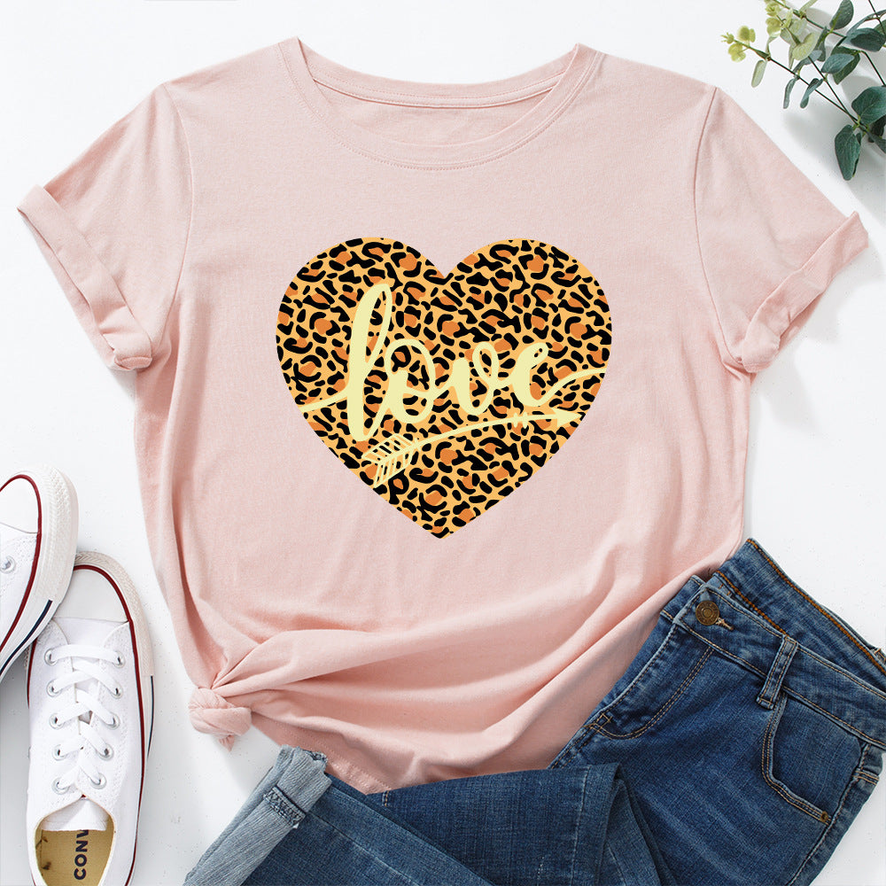 European And American Women's Leopard Love Print Loose Round