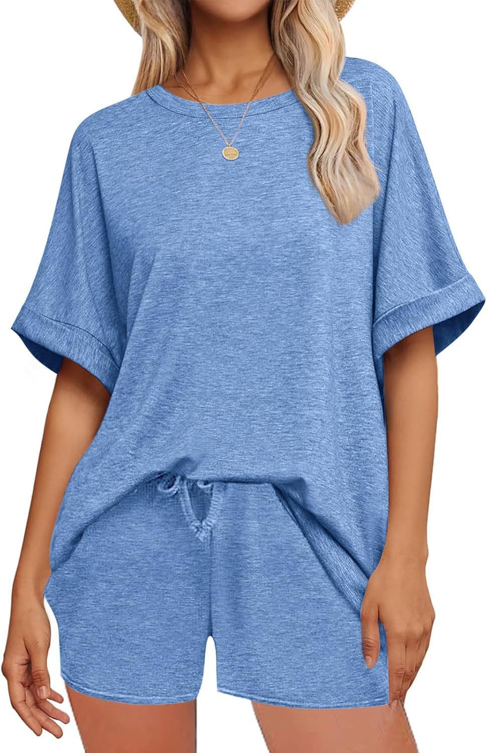 Oversized Short Sleeve T-shirt Drawstring Shorts Set