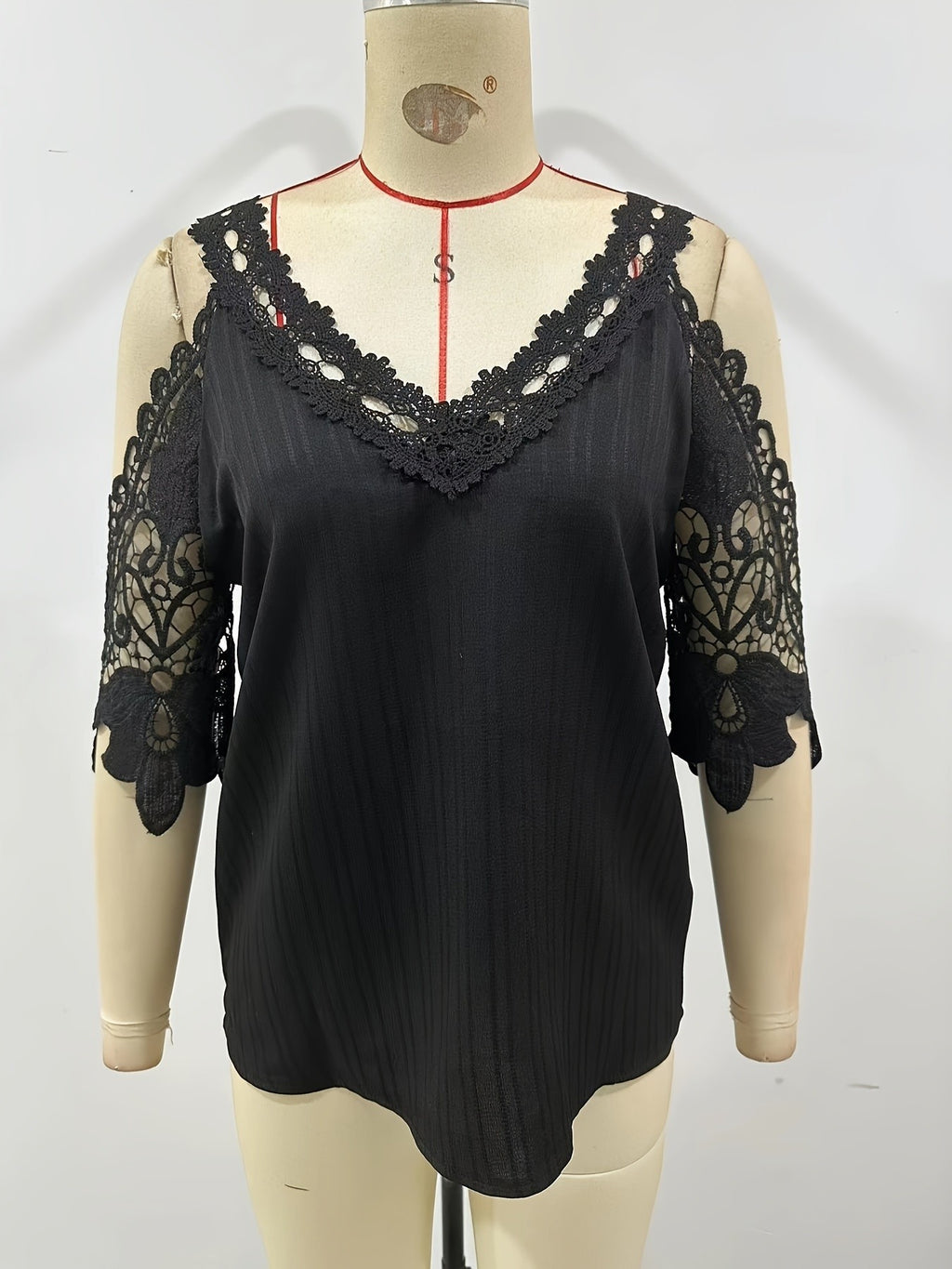 Solid Color Lace Trim Loose Breathable Women's Top