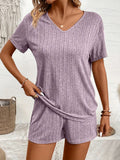 Solid Color Womens Loungewear Set Casual Short Sleeve Shorts